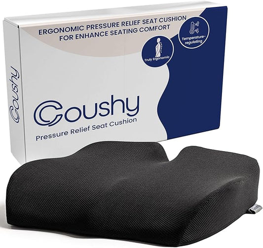 | Ergonomic Seat Cushion- Car Seat Cushion/Office Desk Accessories| Chair Cushions for Dining Chairs-Home Office Chairs- Supporting Other Sciatica Pain Relief Devices (Black, Standard)