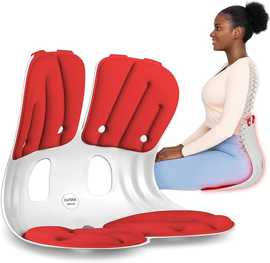 curble Grand(Extra Wide & Sturdy) – Ergonomic Back and Lumbar Support for Good Posture Correction and Back Pain Relief, Perfect for Office, Floor Seat, and Work from Home, Patented (Red)