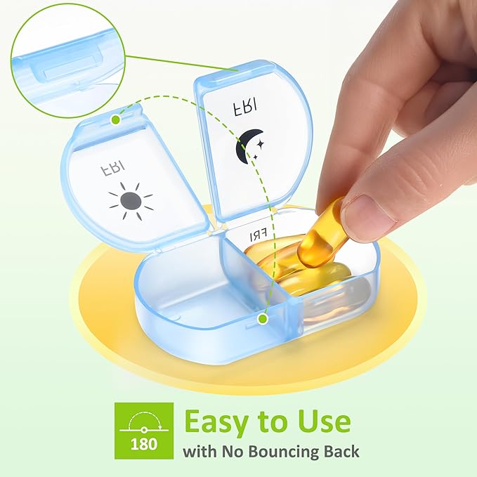 Fullicon Large Pill Organizer 2 Times a Day, Easy to Use AM PM 7 Day Pill Box, Secure Weekly Daily Pill Case, Durable Pill Container Travel, Portable Travel Medication Holder (Black Rainbow)