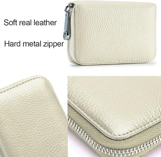 RFID Credit Card Holder Genuine Leather Credit Card Wallet with Zipper | RFID