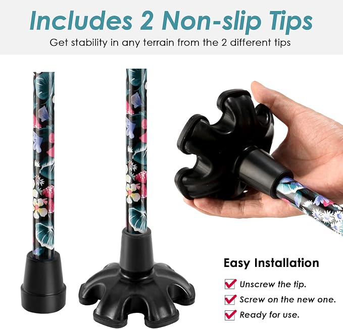 Walking Cane PANZHENG Cane for Man/Woman | Mobility & Daily Living Aids | 5-Level Height Adjustable Walking Stick | Comfortable Plastic T-Handle Portable Walking Stick Folding Cane