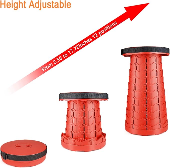Upgraded Folding Stool Lightweight Yet More Sturdy with Load Capacity 400lbs Portable Collapsible Stool for Camping Fishing Hiking BBQ (All Red)
