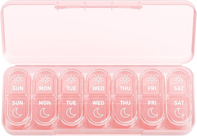 Daviky Weekly Pill Organizer 2 Times a Day, 7-Day AM PM Medicine Case, Travel-Friendly Pill Box for Fish Oils, Vitamins & Supplements