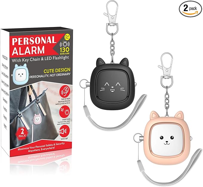 Personal Safety Alarm, VIGOROAD 2 Pack Loud 130dB Siren Emergency Panic Alarm with LED Light, Easy Pull Pin Keychain Self-Defense Security Alarm for Women, Seniors, Kids