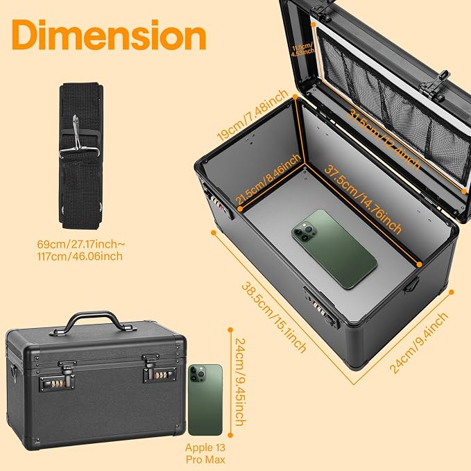 Combination Lock Box, Medicine Lock Box for Medication Storage, Prescription Drugs and First Aid Supplies, Dual Combination Locks, 15.1 x 8.7 x 9.4 Inch X-Large Black