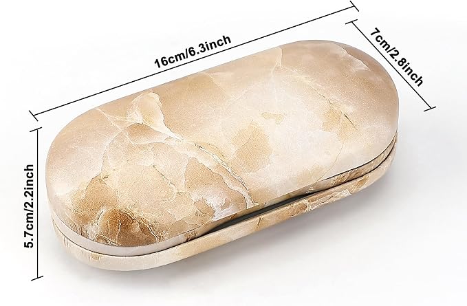 Muf 2 in 1 Contact Lens Case and Glasses Case, Double Sided Design with Mirror, Portable Travel Kit with Tweezer, Remover and Solution Bottle, Red Marble