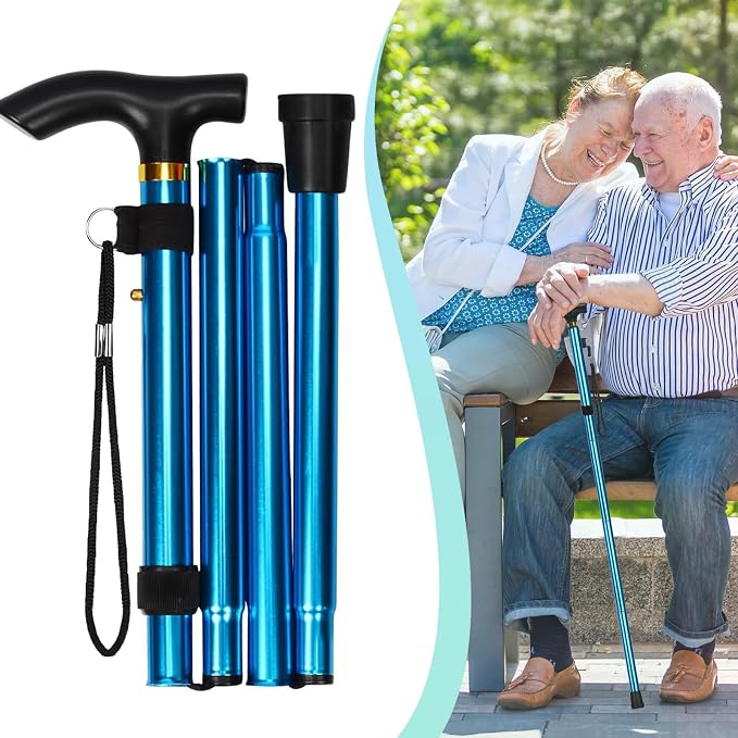 Walking Cane, Folding Cane for Man & Women, Portable Lightweight | 5-Level Adjustable Height, Collapsible Cane for Seniors Balancing Mobility Aid