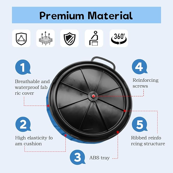 360-Degree Swivel Bucket Seat Lid 5 Gallon Bucket Seat Cushion, Black Foam Padded Buskets Seats Lid for Fishing Hunting