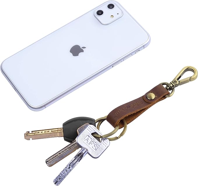 Wisdompro 2 Pcs Genuine Leather Belt Loop Keychain for Men and Women | Heavy Duty Key Chain Holder with Retro Vintage Bronze Belt Loop Clip and 2 Keyrings for Keys, Car Fob