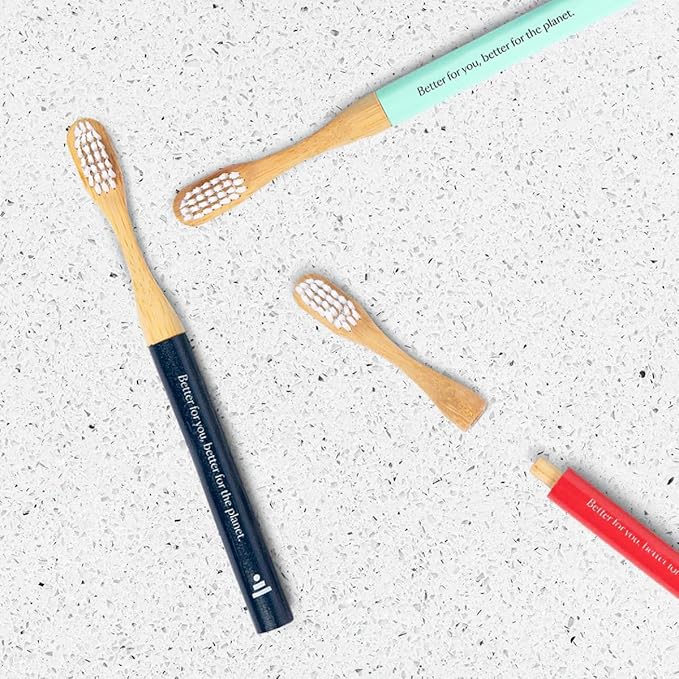 Better & Better Natural Bamboo Toothbrush for Kids | Extra Soft Bristle Toothbrush | 100% Plant-Based | Reusable Handle, Replaceable Brush Head | Eco-Friendly, Zero Plastic (Red)