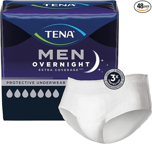 TENA Overnight Extra Coverage Incontinence Underwear for Men, Masculine and Discreet, Large/X-Large, 48 ct