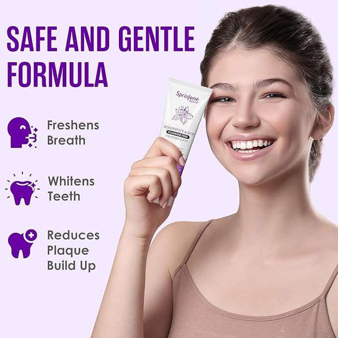 SprinJene Natural Fluoride Free Toothpaste for Sensitive Teeth & Gums – Patented Toothpaste with Black Seed Oil & Zinc – Vegan Dry Mouth Prevention for Fresh Breath – Made in The USA (1 Pack)