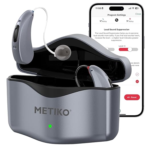 METIKO-Elclear 64-Channel Hearing Aids with AI Noise Cancellation, APP-Control, Rechargeable OTC Hearing Aid Ultralight Invisible for Seniors Adults, Silver