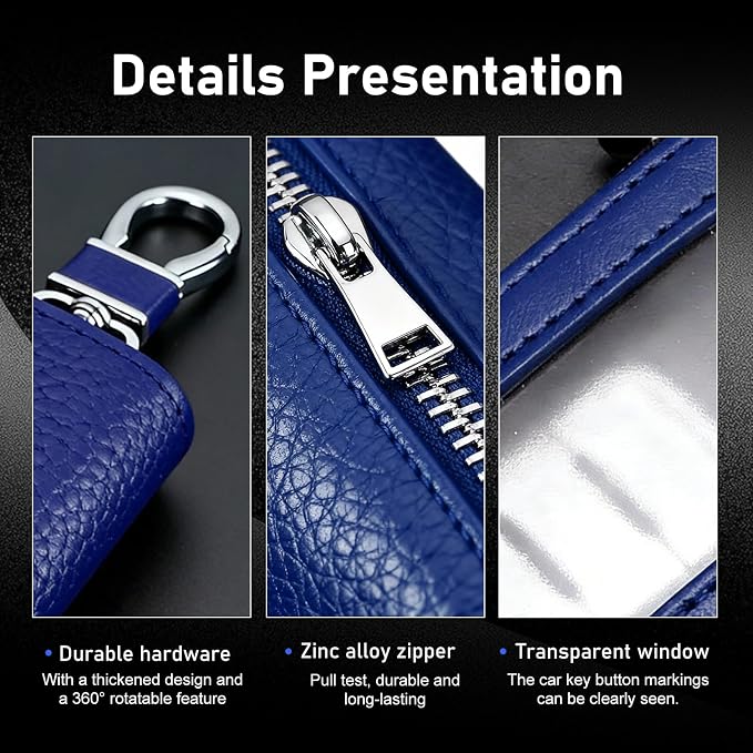 1PC Car Key Fob Case, Leather Car Key Holder for Purse, Automotive Smart Key fob Holder with Hook, for Remote Key Fob