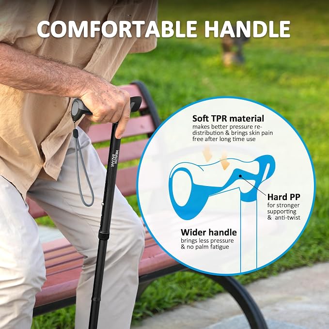 healthbazaar Walking Cane for Men & Women - Self Standing Pivot Cane, Adjustable, Foldable Walking Sticks for Seniors & Adults with Wrist Strap, Travel Bag | TRIGRIP