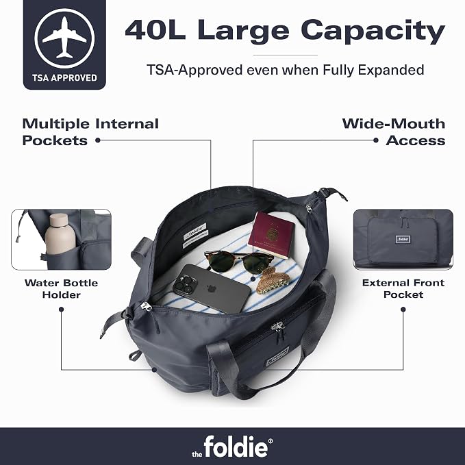 The Foldie Foldable Travel Bag for Women - 40L Weekender Bag with Multiple Pockets - Carry On Expendable Travel Bag