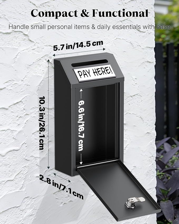 Uniclife Money Box with Key Lock, Cash Box for Farm Stand, 5.7"x2.8"x10.3" | Magnetic Label Holder, Metal Construction, for Money Drop, Cash, Donations, Suggestions, Ideal for Home, Office, and Shop