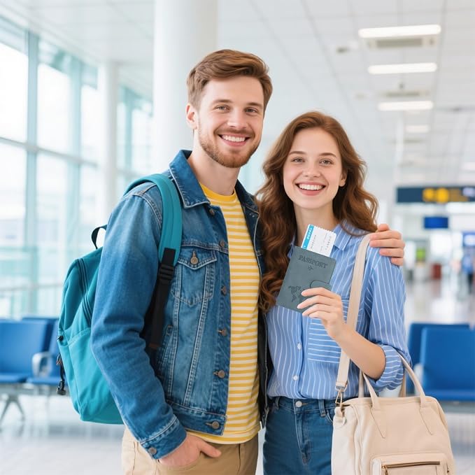 Passport Holder for Travel Essentials, Light Blue Leather Passport Cover, Passport Wallet Holders for Women Men Family Travel Gifts Must Have Accessories, Credit Card Cash Air Ticket Storage Supplies