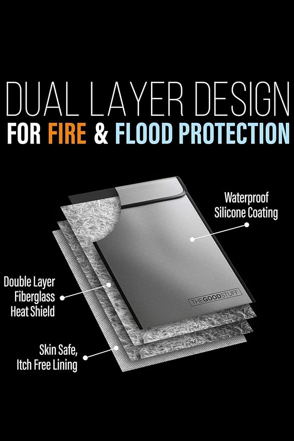 The Good Stuff Fireproof Document Bag Legal Size: 15" x 11" [2000°F Rated] Protect Birth Certificates, Contracts, Legal Papers, Cash, and Other Valuables - Water and Fire Resistant File Bags