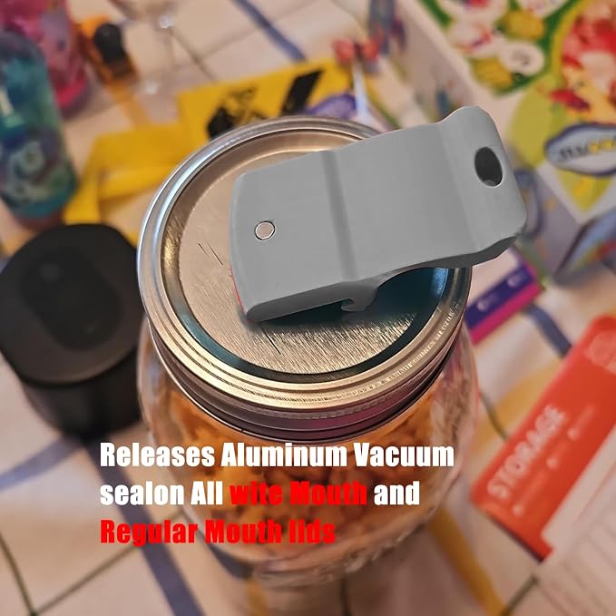 Mason Jar Opener and Canning Tool, Compatible with Mason Jar Lids, Releases Vacuum Seal on Wide Mouth and Regular Mouth, Magnetic Lid Lifter for Canning, Pickling (silver)