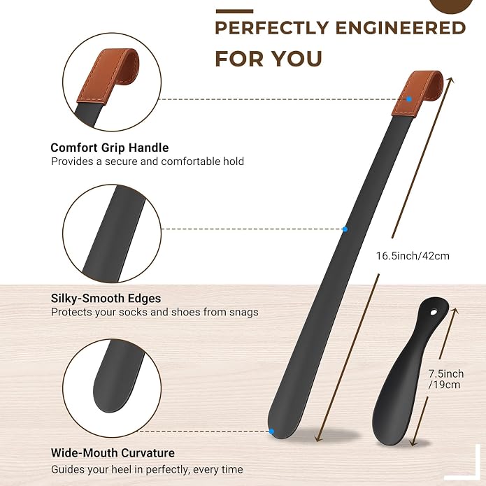 Metal Shoe Horn Long Handle, Shoehorns for Seniors, Men, Women & Kids