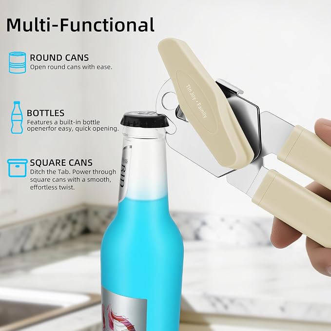 Can Opener Manual, Reinforced Blade, Effortless Knob, Non-Stick (Banana) | Reinforced blade, effortless knob, built-in bottle opener, non-stick hard rubber handle, smooth-edge safety cutter