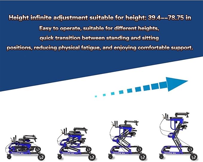 Adjustable Medical Walker with Stand-Up Support, Walking Frame, Adult Walker, Lower Limb Training, Home Rehabilitation Equipment, Multi-Function Mobility Aid with 4 Wheels (Blue)
