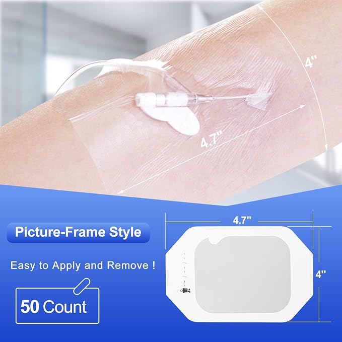 Niceful Transparent Film Dressing 50 Count-Clear Bandages for Wounds 4" x4-11/16, Waterproof Adhesive Wound Cover Bandages for Post Surgical Shower or IV Shield, Scar Therapy, Tattoo Dressings
