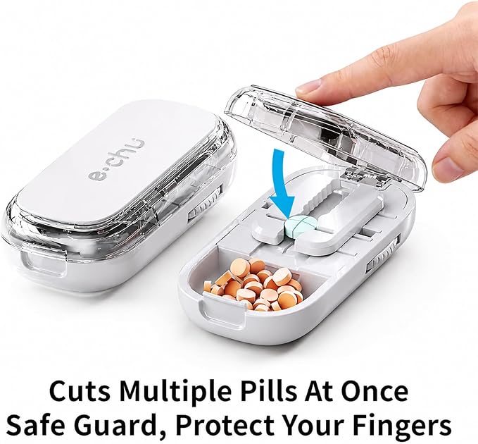 Pill Cutter Splitter for Small and Tiny Pills - Adjustable Pill Splitter with Centering Device for Cutting Multiple Pills, Accurate Alignment and Easy to Use, Storage Organizer (Gray)