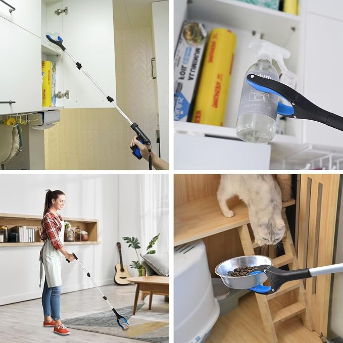 43" Grabber Reacher Tool Foldable Extension Grabber for Seniors Blue | 360° Rotating Jaw, Two Magnets, 4" Wide Claw Opening, Extra Long Trash Picker Upper, Mobility Aid Reaching Tool for Elderly
