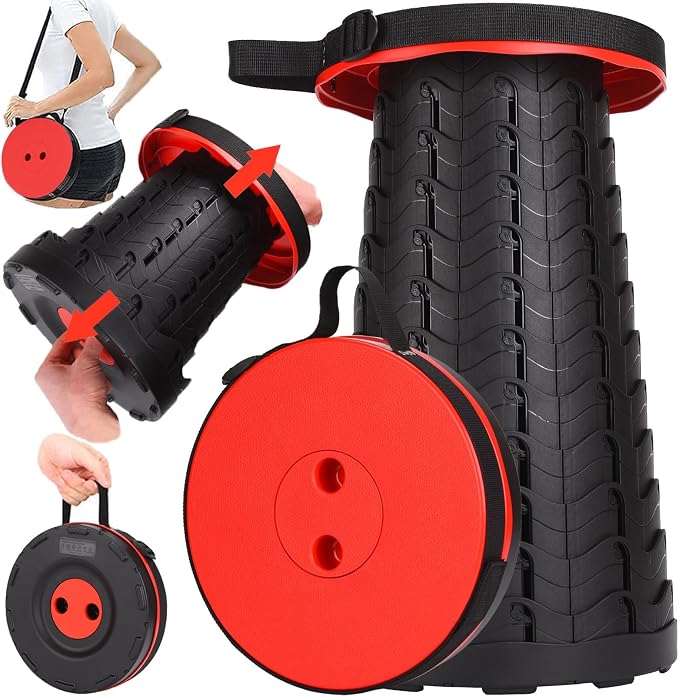 Fishboy Upgraded Collapsible Stool, 400lbs Max Weight, Lightweight But Sturdy, Portable Retractable Folding Telescoping Foldable Camping Stool for Adults Outdoor Fishing Hiking BBQ