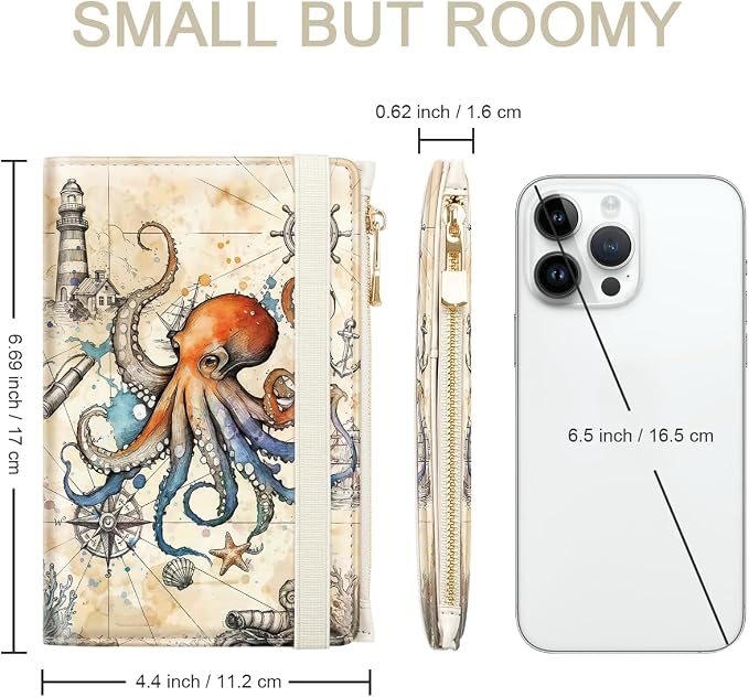 Passport Holder for Travel, RFID Blocking Passport Cover for Women Zipper | Travel Wallets, Passport Book Holder, Credit Card Holder, ID Window,SIM Card Slots, Coin & Tickets Pocket, Octopus