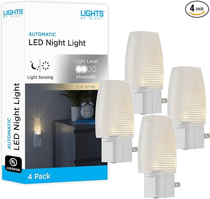 Lights By Night Night Lights Plug into Wall, 4-Pack, LED Plug in Nightlight | Night Lights Plug Into Wall, Night Light for Bedroom, Bathroom, and Nursery, UL Certified, Energy Efficient