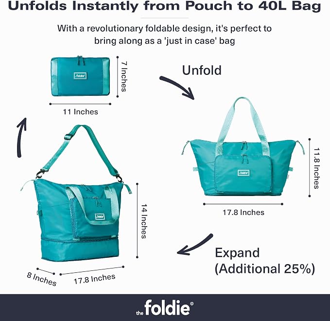 The Foldie Foldable Travel Bag for Women - 40L Weekender Bag with Multiple Pockets - Carry On Expendable Travel Bag