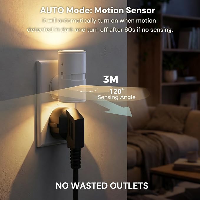 L LOHAS LED Motion Sensor Night Light, Motion Sensor Light Indoor, Rotating | Motion Activated Night Lights Plug into Wall,Amber-3000K-5000K,10-50-100%LM, Mini,Hallway Bathroom Travel[White Shade,2 Pack]