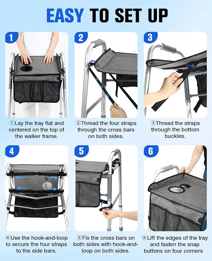 Rhino Valley Walker Tray for Folding Walker,Tray for Walker with Cup Holder | Sturdy & Non-Slip Tray for Walkers,Fits Standard Walkers,Removable&Easy Assembly, Mobility Accessory for Seniors Meals Drinks