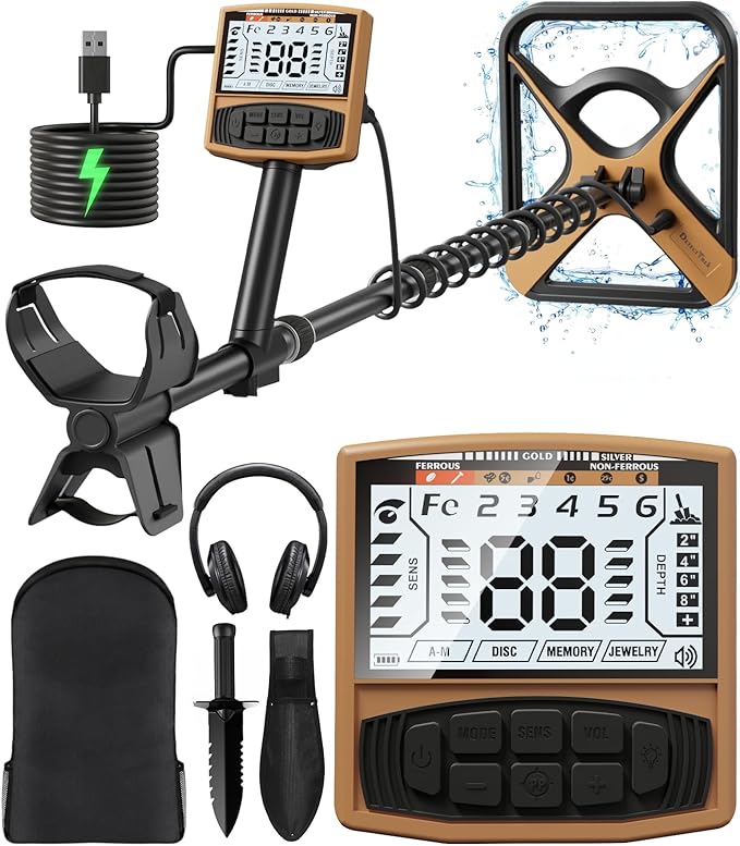 Metal Detector for Adults Rechargeable, 11" Professional Metal Detector for Gold & Silver, High Accuracy Waterproof Design, 5 Modes, Christmas Stocking Stuffers Gifts for Men/Dad, M55,Brown