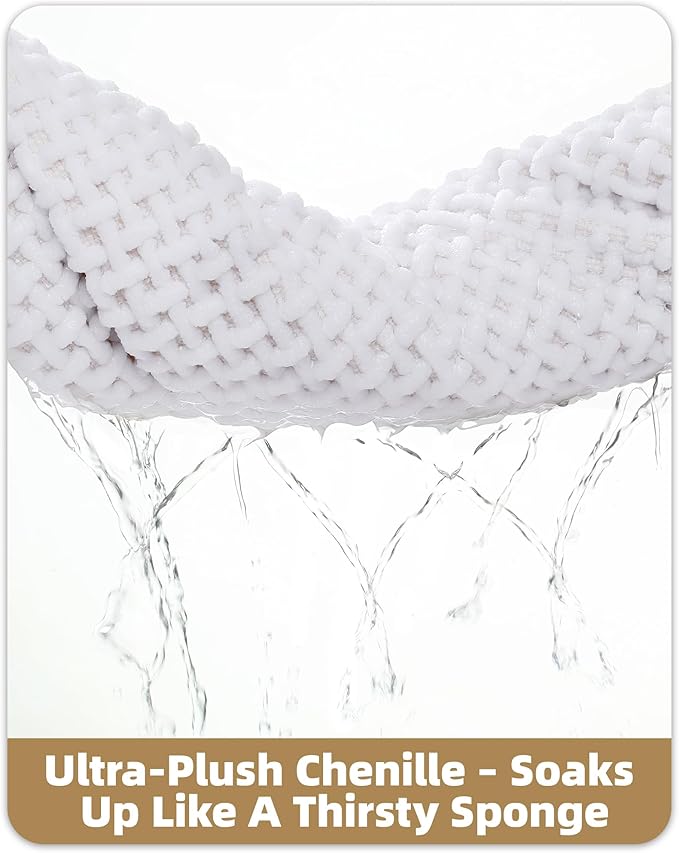 Color&Geometry Chenille Pile Bathroom Rugs Upgraded Denser, 17"x29.5" Non Slip Absorbent White Bath Mats for Bathroom Thin Fit Under Door, Washable Quick Dry, Standard Sized