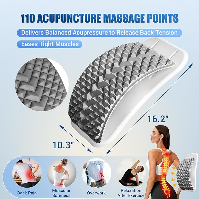 Back Stretcher for Lower Back Pain Relief, Adjustable Lumbar Support Board with Acupressure Points, Back Stretcher Board for Scoliosis, Spine Decompression Support(Grey)