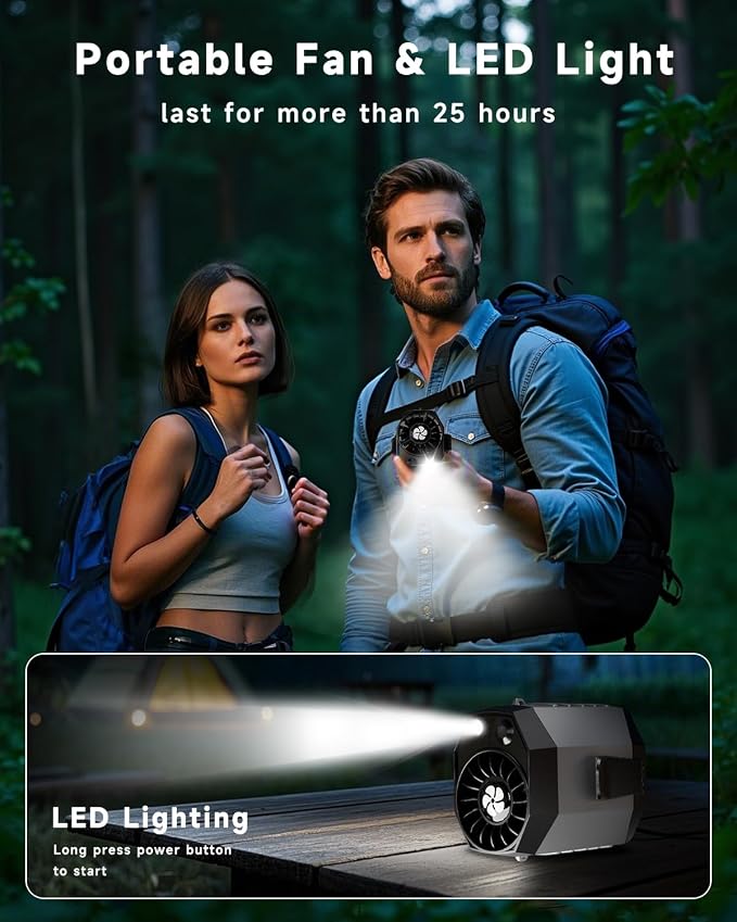 JKBOOM Portable Waist Fan, 9200RPM High Speed Wearable Fan, Mini Rechargeable Personal Fan for Jobsite & Outdoor, 25H Runtime, 25dB Quiet, Belt Fan with LED Flashlight for Men, Grey