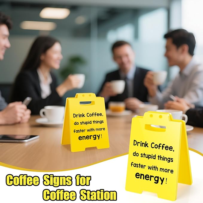 MBL Coffee Station Accessories Sign - Drink Coffee Do Stupid Things Faster with More Angry, Funny Small Fun Gag Office Cubicle Bar Desk Sign Gifts for Team Coworker Teammate Employee Hr Boss
