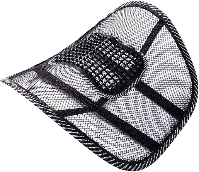 Lumbar Support for Chair 8 x 12 Inches Car Mesh Back Support with Massage Beads Ergonomic Designed Breathable Lumbar Back for Office Chair (Black, One Size)