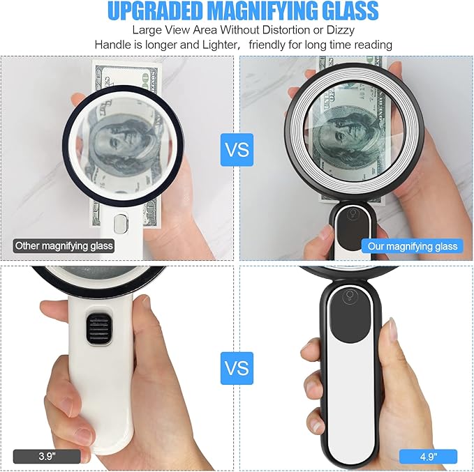 Rechargeable Magnifying Glass with Light, 30X 4.7IN Handheld Large Lightweight Lighted Magnify Len 21 LED 3 Modes Illuminated Book Magnifier forSenior,Reading,Inspection,Coin,JewelryChristmasGift