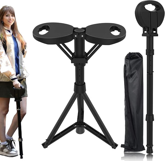 Folding Walking Stick with Seat, 3-in-1 Triple-Leg Cane Stool, 330lbs Capacity, Lightweight 3.5lbs Aluminum Alloy for Hiking, Travel & Elderly Support Includes Storage Bag