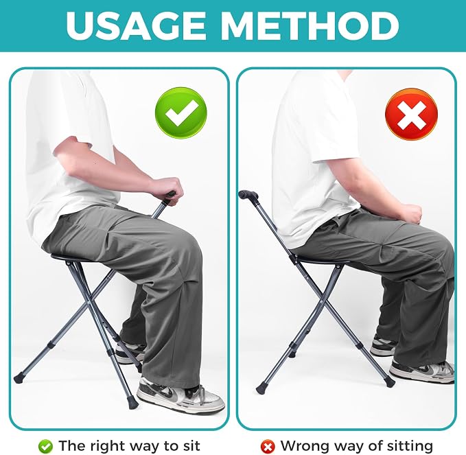 ENLUNTRA Portable Adjustable Folding Walking Cane with Seat ，Cane seat for Seniors with Magnetic Massage Handle, Supports up to 330 Pounds