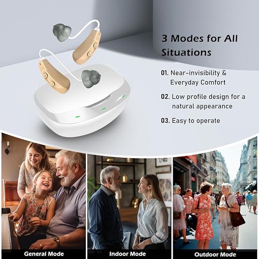 Hearing Aids for Seniors Rechargeable, OTC Behind-The-Ear BTE Ear Aid Buds Earbuds Not Amplifiers Adult Women Men, Sound Aides for Elderly Hearing Loss, Invisible Noise Cancelling