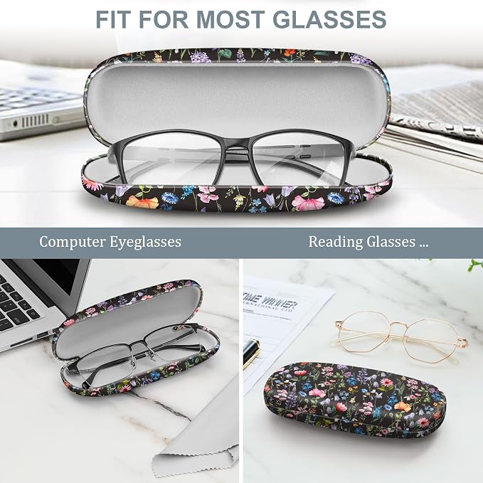FINTIE Hard Shell Eyeglasses Case, Portable Protective Glasses Cover Eyeglass Holder Box with Cleaning Cloth for Men Women
