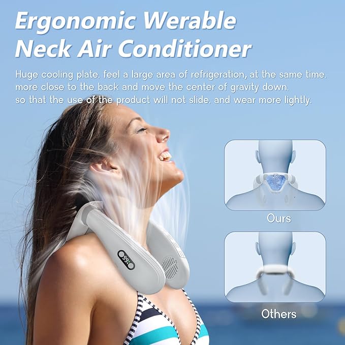 Neck Air Conditioner Fans That Blow Cold Air Cooling Device Wearable Fan, 5200mAh Battery Operated Rechargeable Personal Fan, White