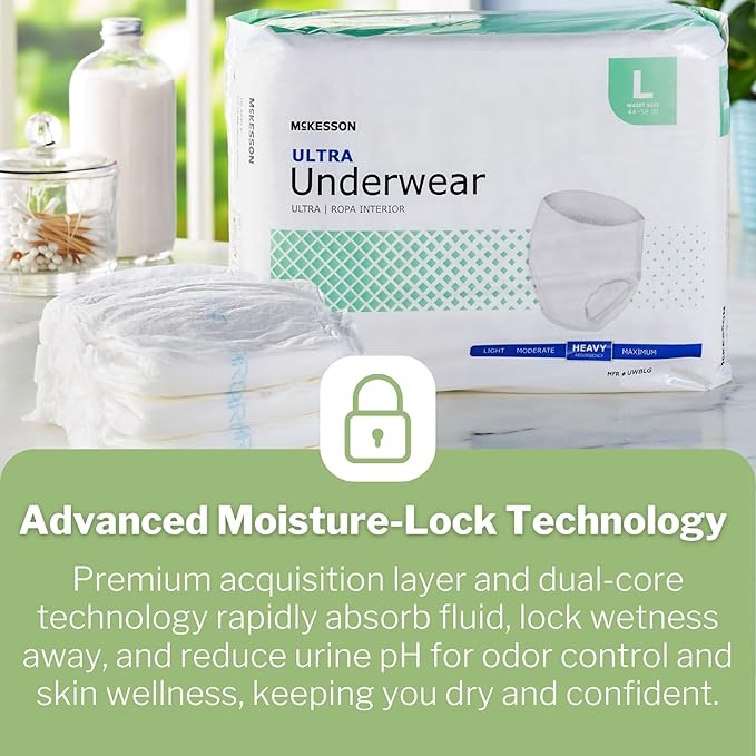 McKesson Ultra Adult Incontinence Underwear, [18 Count], Heavy Absorbency, Large, 44-58 in. Unisex Bladder Leak Protection, Pull-On Style with Tear-Away Sides, Postpartum and Incontinence Support