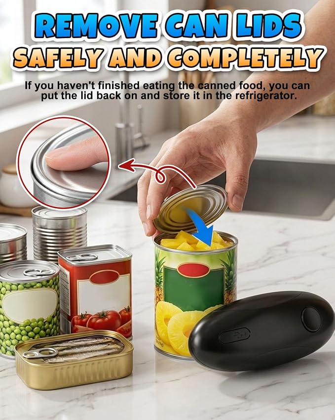 Electric Can Opener, One-Touch Automatic Can Opener, Hands Free Can Opener for Seniors with Arthritis, Rechargeable Cordless Can Opener Side-Cut, Safety Smooth Edge, Fits Most Cans